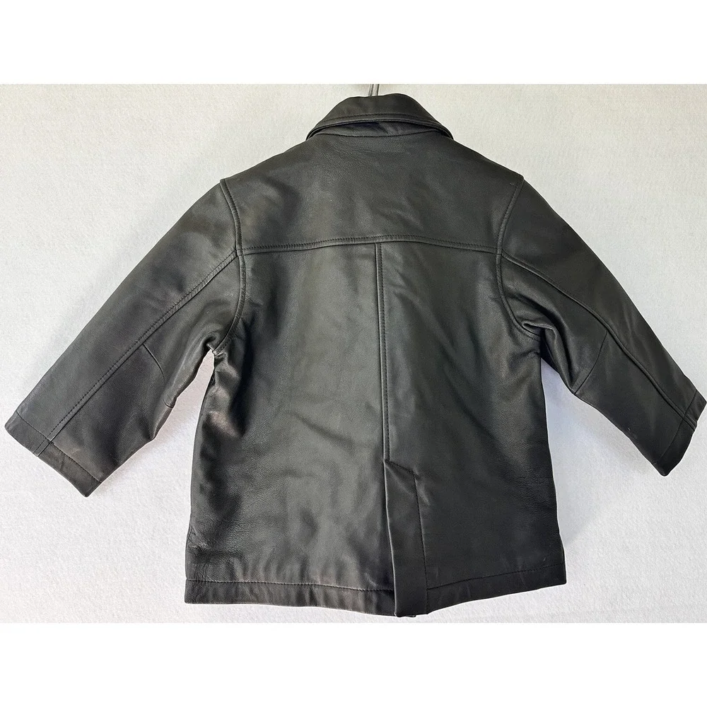 Kid's Moto Grunge Leather Jacket Unisex Black XS (4)